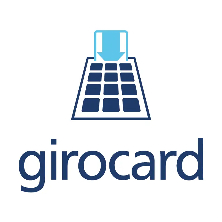 Logo der Girocard mit einem grafischen Symbol, das einen Geldautomaten darstellt, ideal für die Darstellung von bargeldlosen Zahlungen in Deutschland.