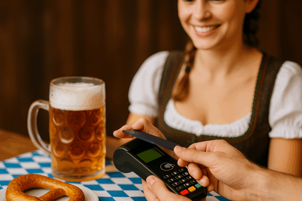 Eine Person zahlt auf dem Oktoberfest mit der girocard.