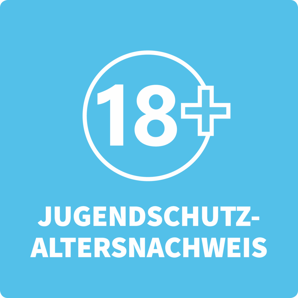 Das Bild zeigt den Schriftzug "18+. Jugendschutz-Altersnachweis".