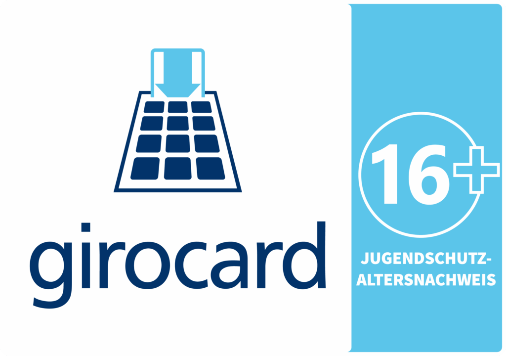Das Bild zeigt das girocard-Logo mit dem Schriftzug "16+. Jugendschutz Altersnachweis."