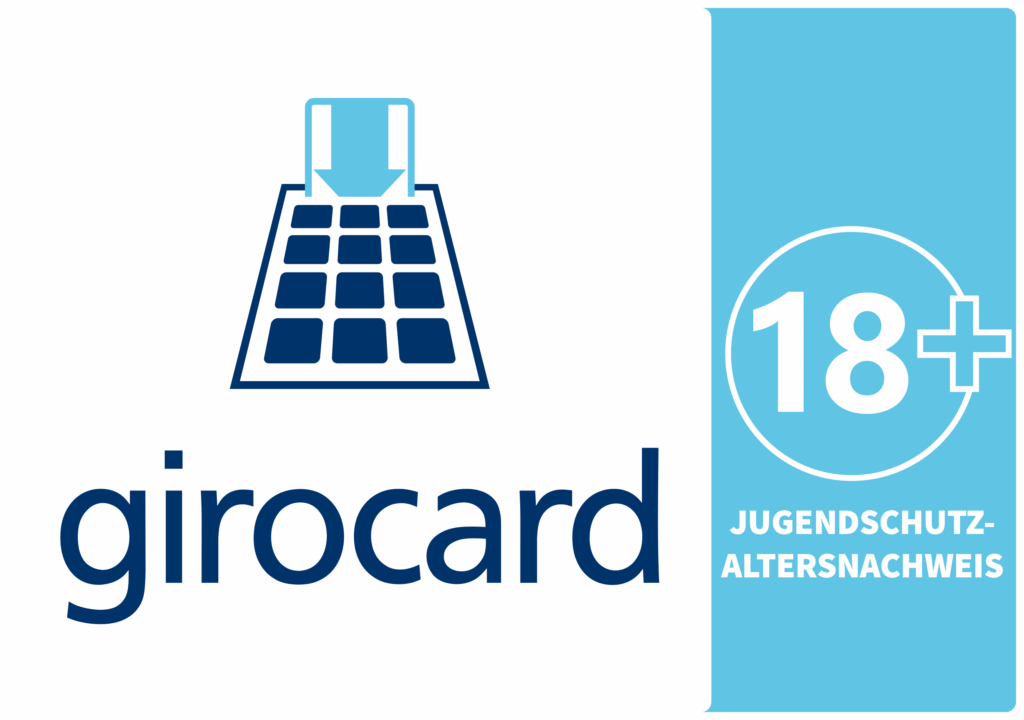 Das Bild zeigt das girocard-Logo sowie den Schriftzug "18+. Jugendschutz Altersnachweis".
