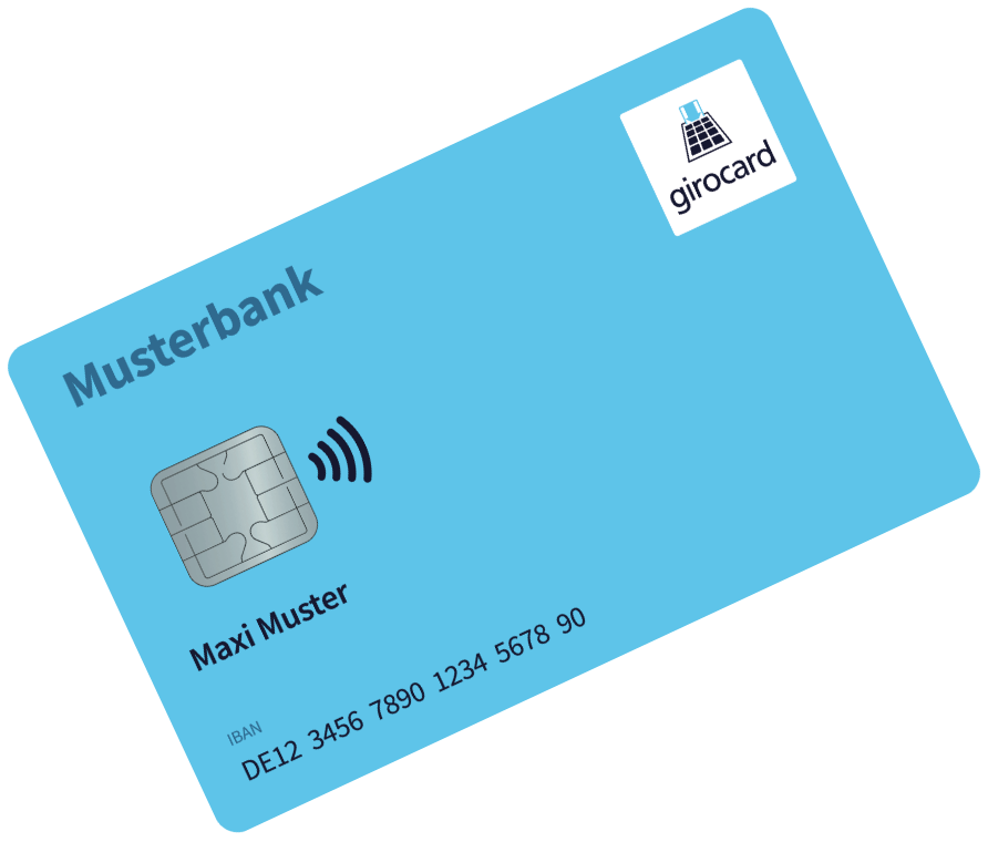 Girocard der Musterbank mit Kontaktlosfunktion, personalisiert auf den Namen Maxi Muster, inklusive IBAN-Nummer.
